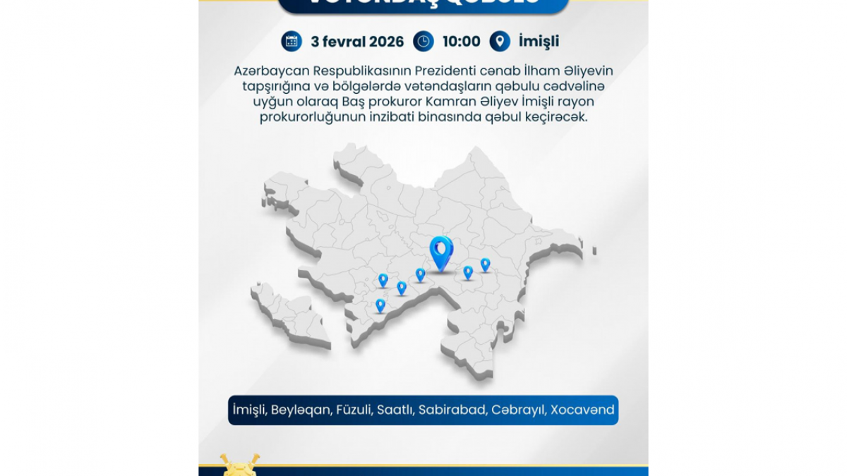 Chief Prosecutor to receive citizens in Imishli