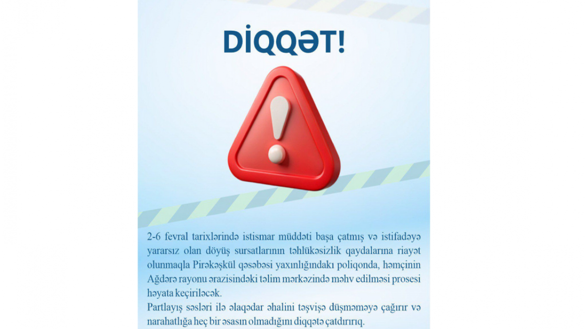 Unserviceable ammunition to be destroyed in Pirakashkul and Aghdara