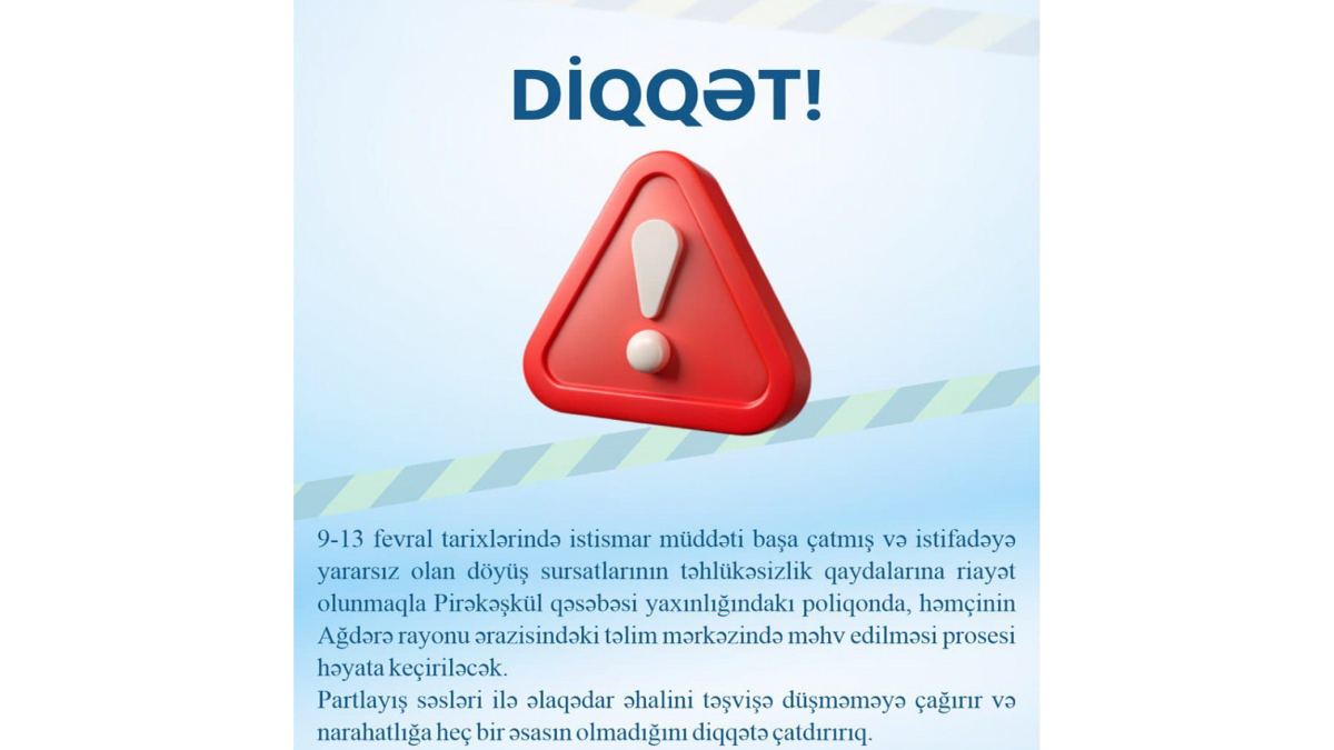 Unserviceable ammunition to be destroyed in Pirakashkul and Aghdara