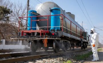Weed control measures are being carried out on railway tracks