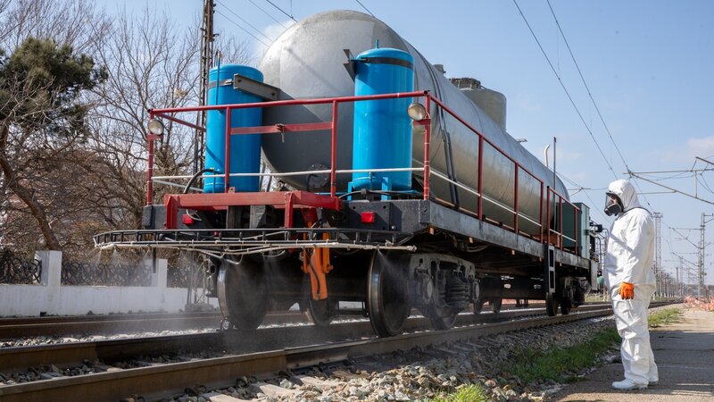 Weed control measures are being carried out on railway tracks