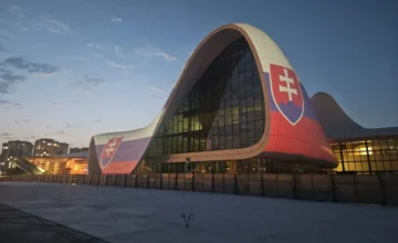 Heydar Aliyev Center illuminated with the colors of the Slovak flag – PHOTO
