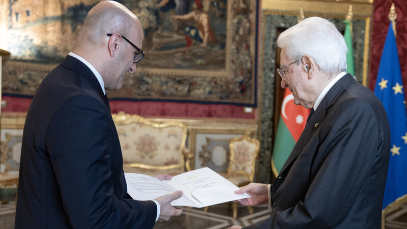 Azerbaijan’s Ambassador to Italy presented his credentials to President Sergio Mattarella
