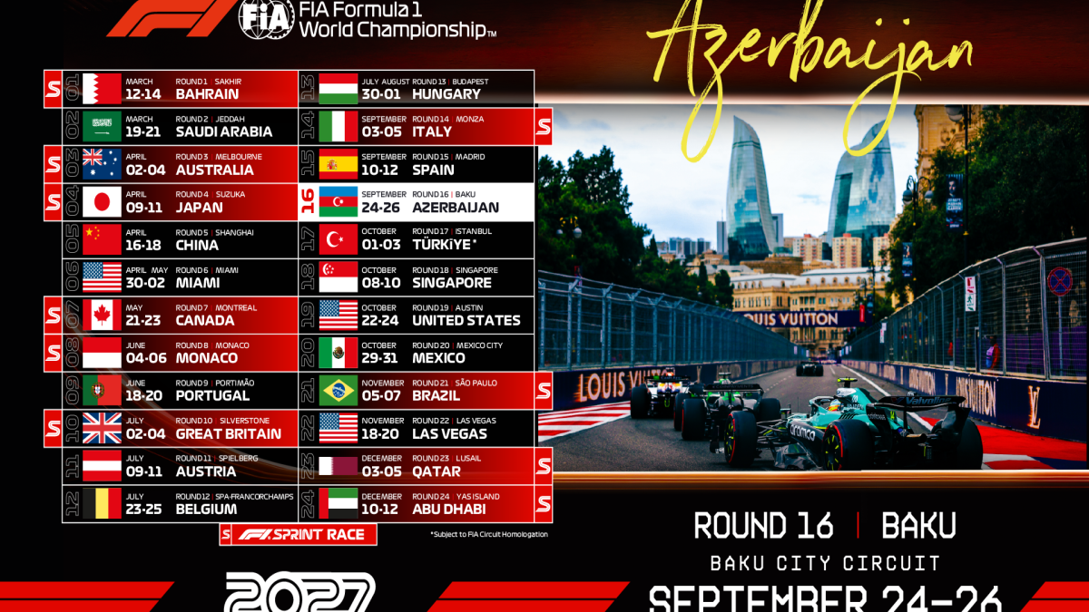 Dates for the 2027 Formula 1 Azerbaijan Grand Prix announced