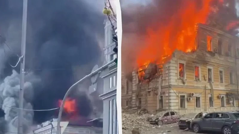 Building of the National Academy of Sciences of Ukraine hit by a jet drone