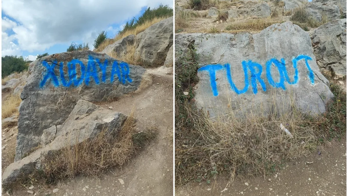 Some tourists have written on the rocks in Shusha