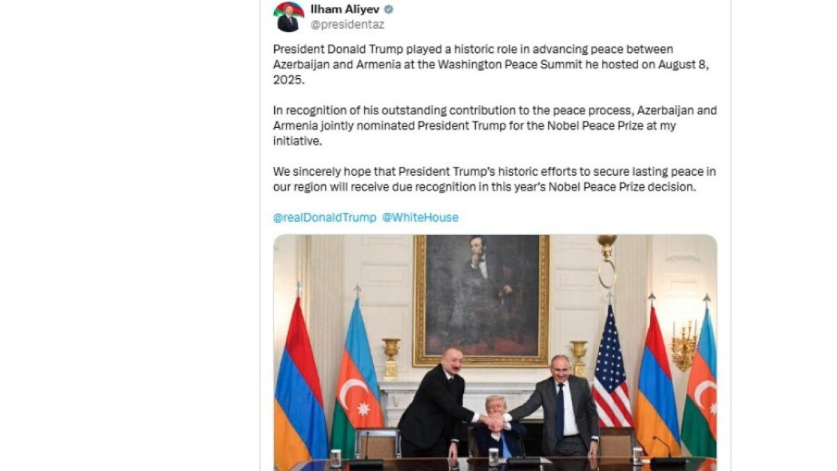 President Ilham Aliyev: We hope Trump’s peace efforts in our region will be duly appreciated in this year’s Nobel Peace Prize decision